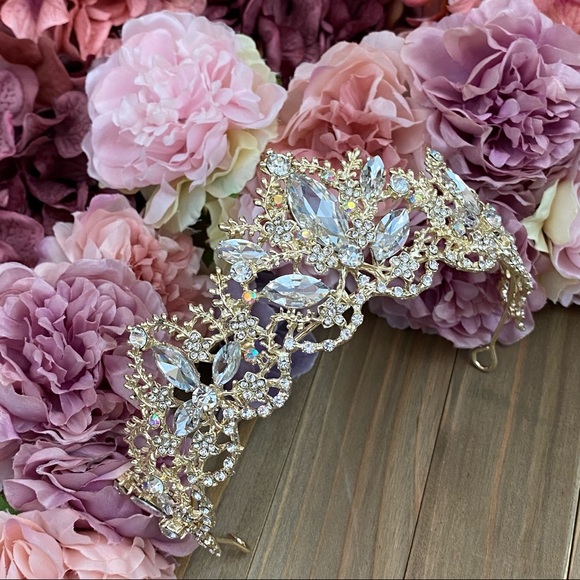 Ice Princess Crystal Bridal Gold Tiara Crown - Picture 10 of 16